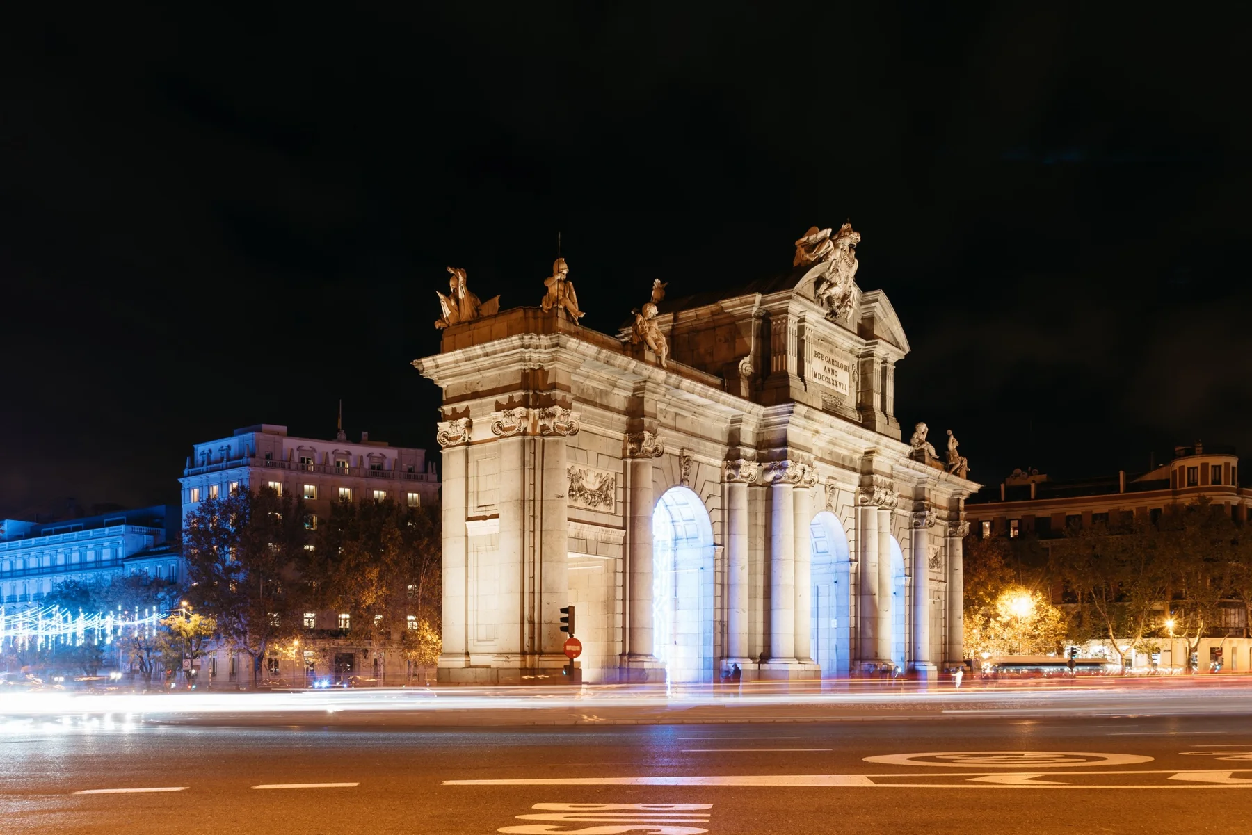 Puerta de Alcala in Madrid at night on Christmas time