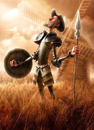Don Quixote and a windmill